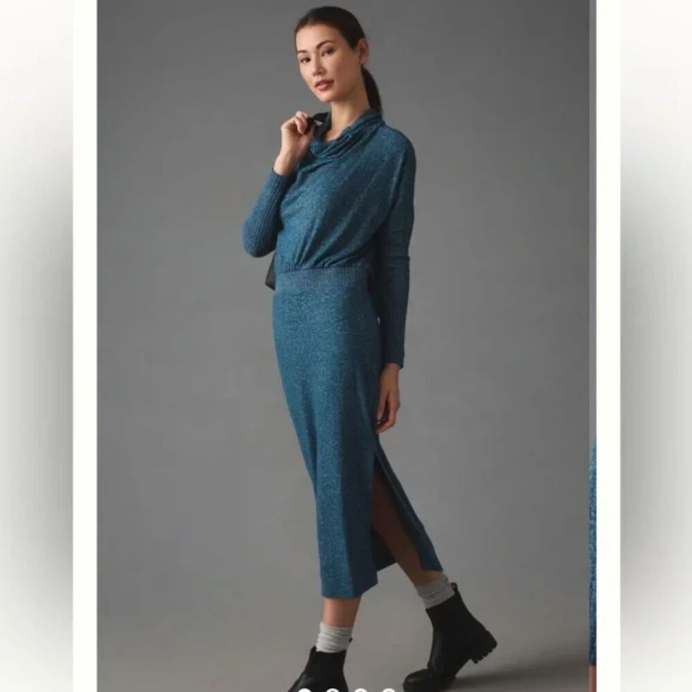 NWT ANTHROPOLOGIE | DAILY PRACTICE The Arabella Teal Drapey Midi Dress Size S